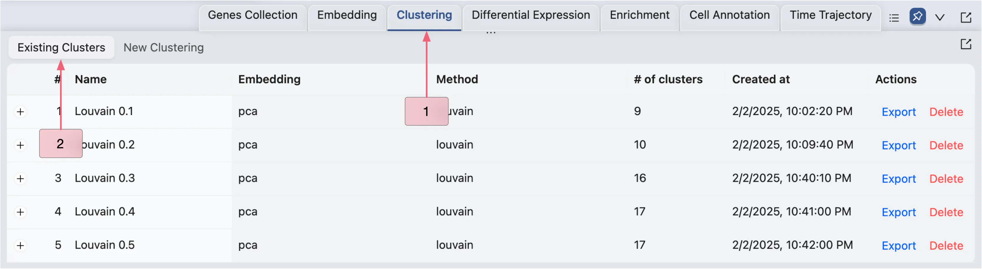 Existing Clustering Table Existing Clustering Table