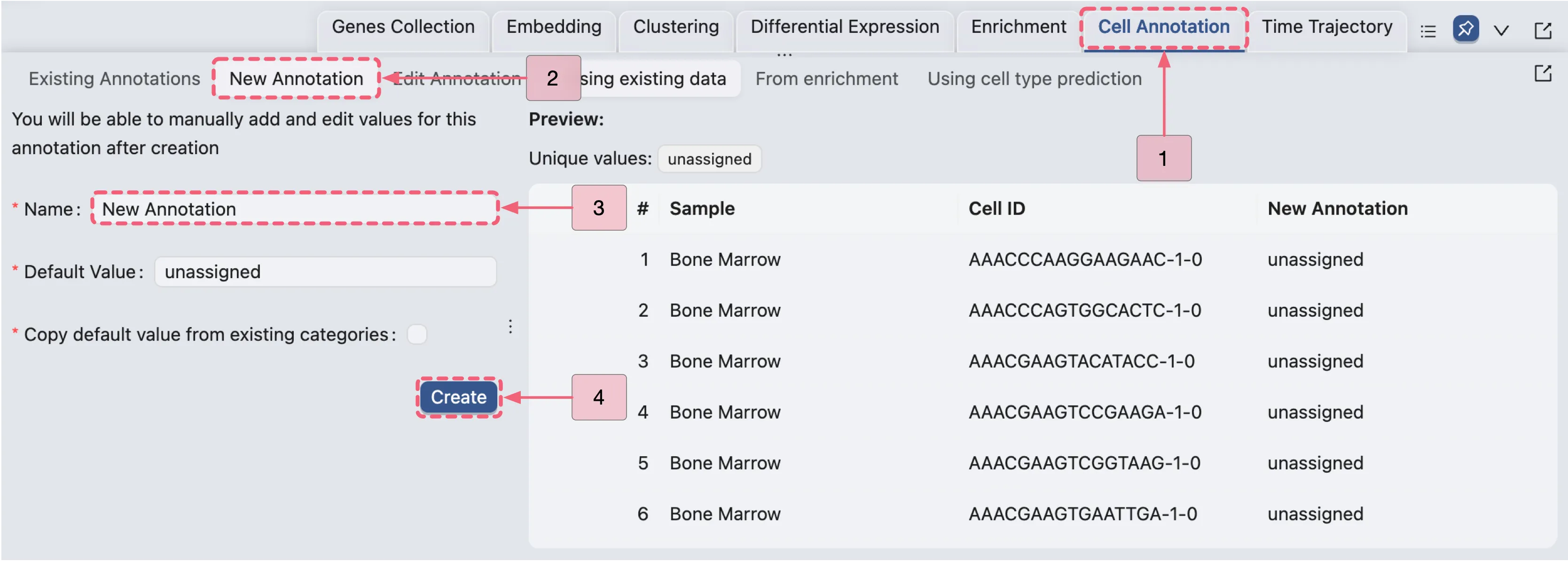 Cell Annotation Creation Form Cell Annotation Creation Form