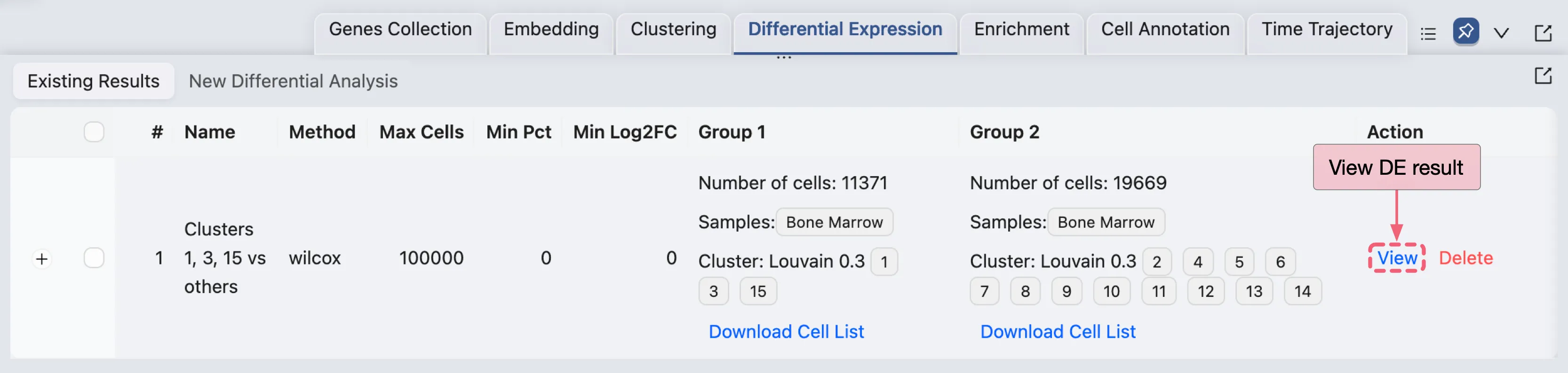 Opening a DE result page Opening a DE result page